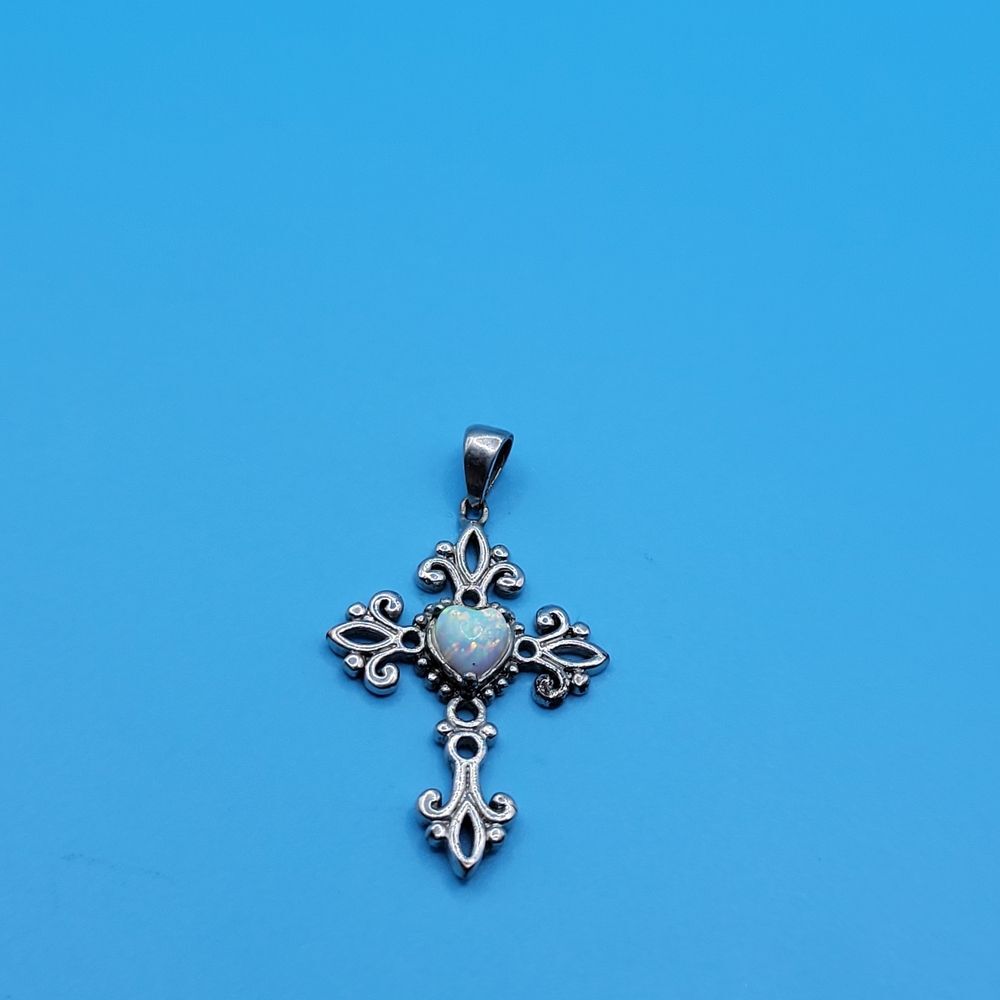 Vintage NF Silver Tone Lab Created Ethiopian Opal Necklace Pendant